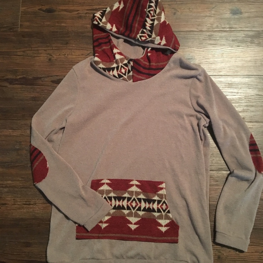 Tan pullover with Aztec accents